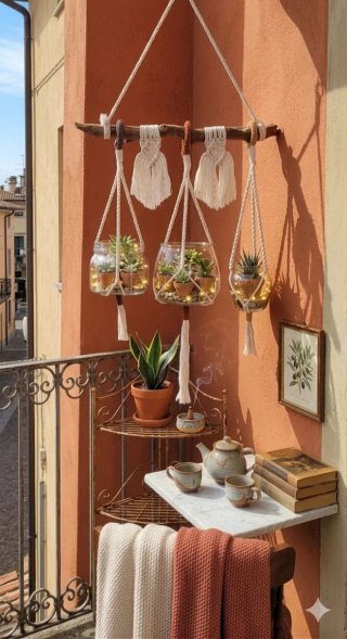 Macrame fioriera tapiz mini Decoracion pared hogar