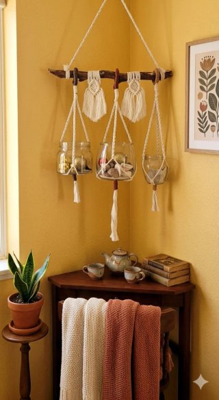 Macrame fioriera tapiz mini Decoracion pared hogar