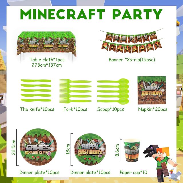 OFERTA Vajilla Minecraft Tema Party NUEVO SIN USAR