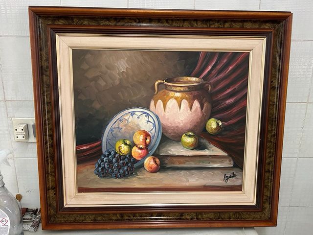 Bodegón al oleo con marco de madera