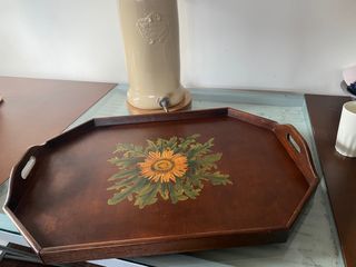 Bandeja artesanal en madera antigua Eguzkilore