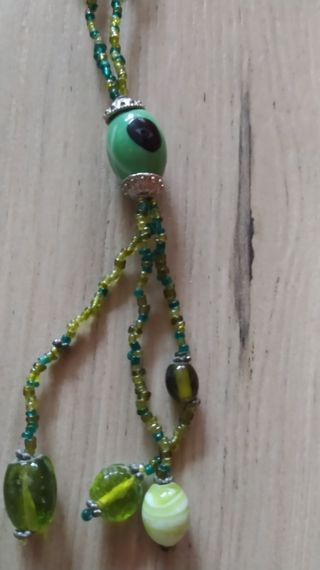 Collar étnico Vintage Largo Verde Perlas Collar