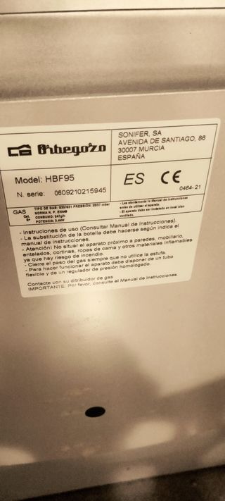 Estufa a Gas Orbezoho HBF95