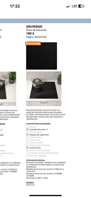 Placa de inducción IKEA modelo GRUNDAD