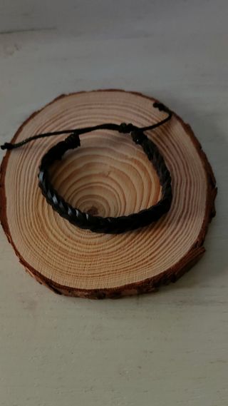 Pulsera hombre cuero negro trenzada 