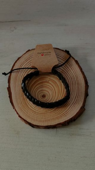Pulsera hombre cuero negro trenzada 