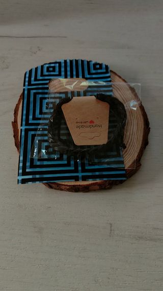 Pulsera hombre cuero negro trenzada 