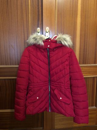 Abrigo chaqueta roja con capucha mujer talla L