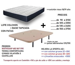 SOMIER de LAMAS, PRECIO CADA MEDIDA EN FOTO