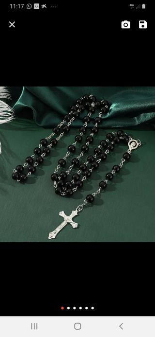 Plata collar, Rosario con cruz Nueva a estrenar