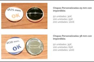 Chapas personalizadas, 25 y 38 mm