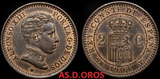 MONEDA 2 CENTIMOS ALFONSO XIII .AÑO 1904 MUY RARA