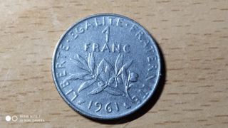 Moneda francesa de 1 franco.