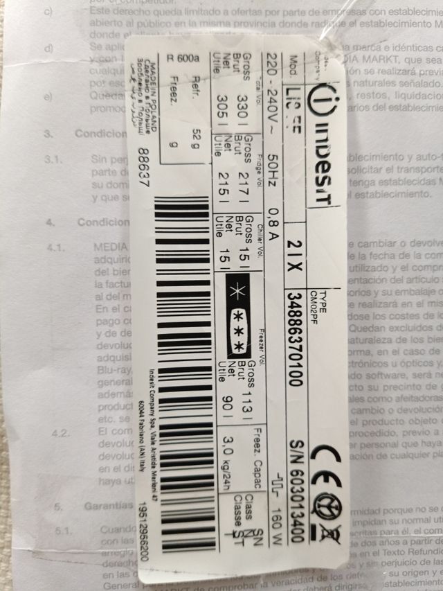 baldas combis nevera Indesit