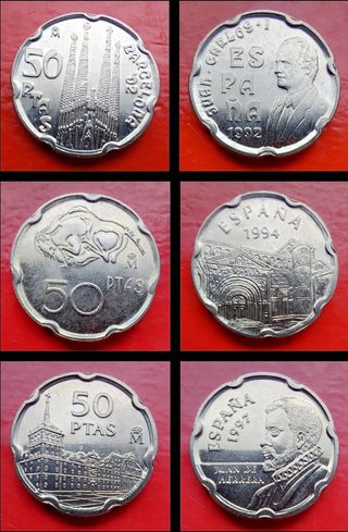 LOTE 12 MONEDAS 50 PESETAS 1990 AL AÑO 2000