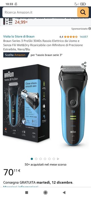 Rasoio elettrico braun serie 3 pro