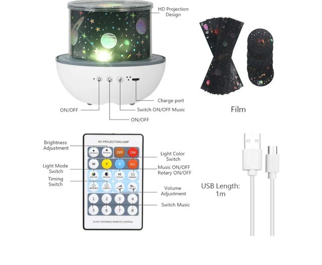 Lámpara proyector infantil 360° control remoto