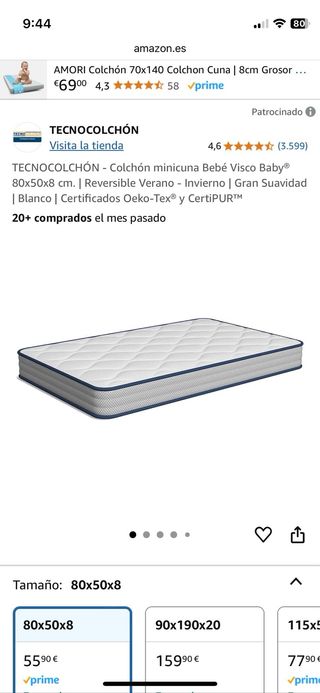 Colchon de visco para mini minicuna Next2me 50x80