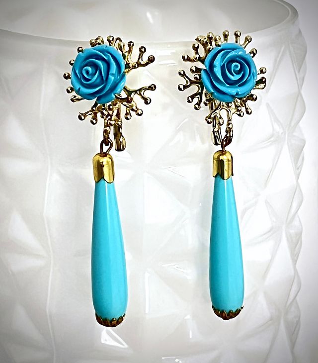 Pendientes de flamenca oro y turquesa largos