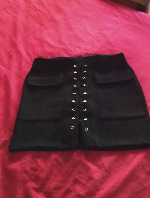 Minigonna nera tessuto scamosciato