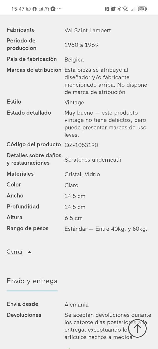 Cenicero de cristal de Val Saint Lambert