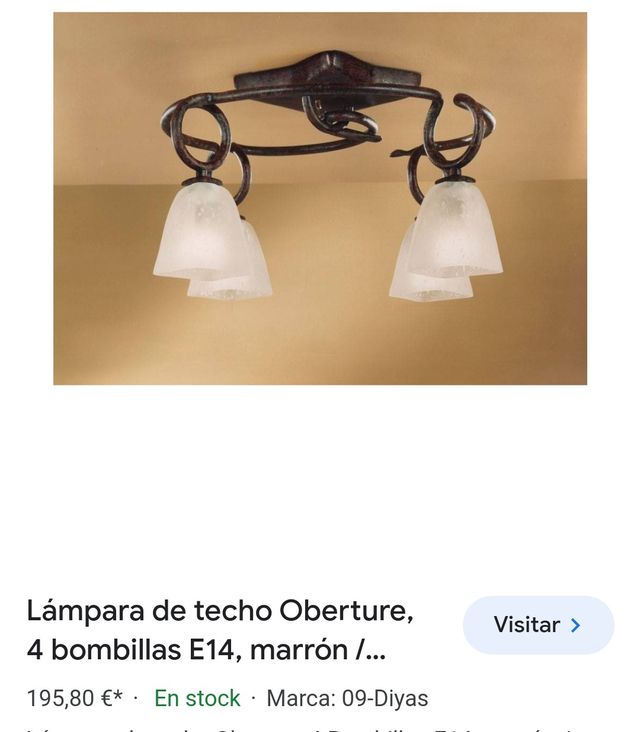 Lampara de techo forja. Lampara de 4 bombillas