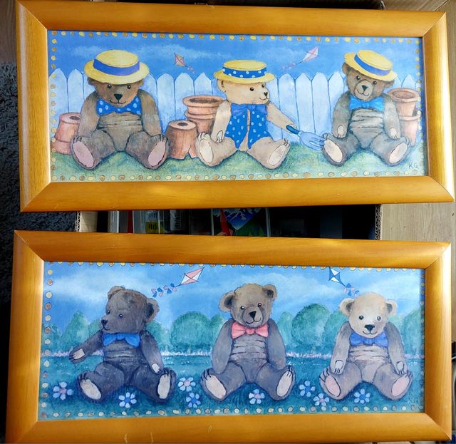 🐻2 cuadros oso, perchero y Reloj.Teddy