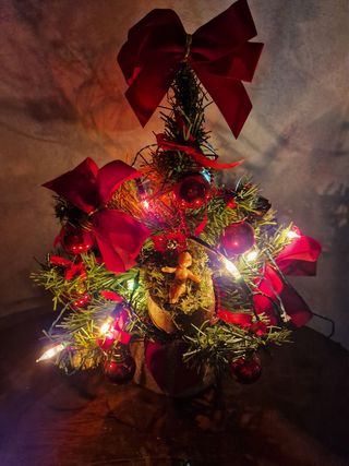 Albero Natale con luci e Gesù Bambino