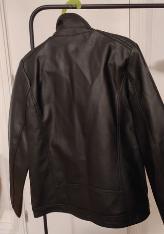 Cazadora infantil cuero imitación negra Mango