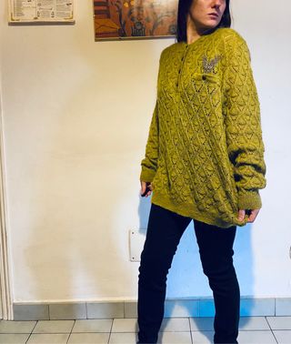 maglione vintage lana traforato giallo limone