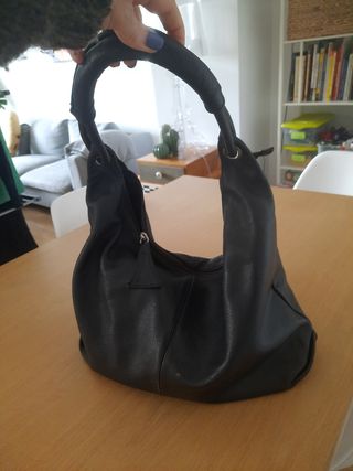 Bolso piel cuero negro grande