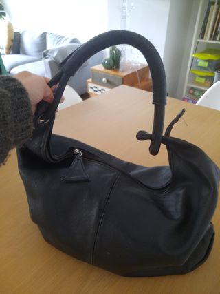 Bolso piel cuero negro grande