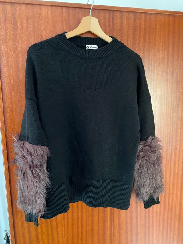 Tezenis donna pullover nero peluche taglia m