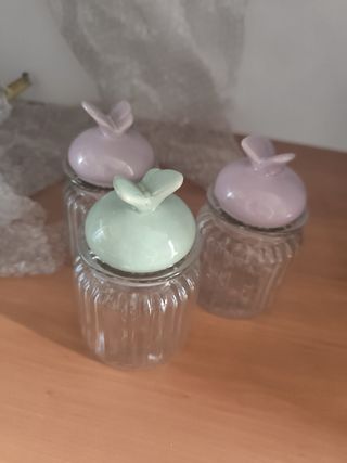 Set de 3 botes en cristal y cerámica Mariposa
