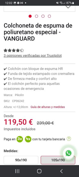 Cama plegable 105x190cm