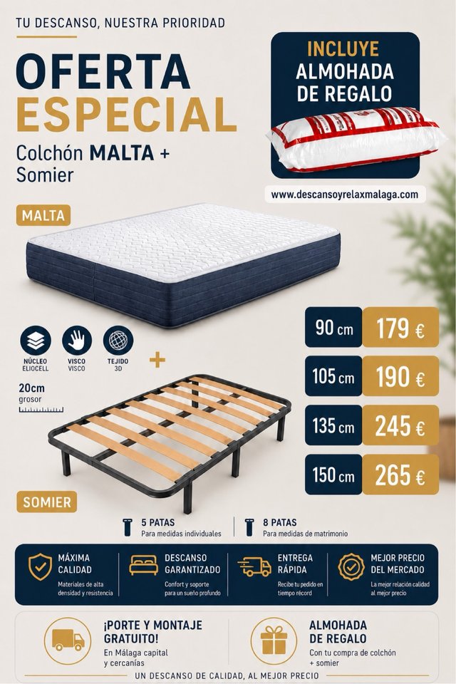 cama completa colchon visco y somier
