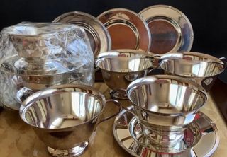 SET DE 6 TAZAS Y PLATOS PLATA