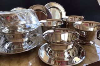 SET DE 6 TAZAS Y PLATOS PLATA