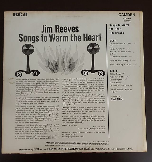 Vinilo Jim Reeves-Song to warm the heart