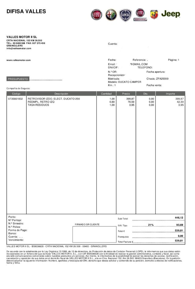 Retrovisor Izdo. Fiat Ducato Camper original