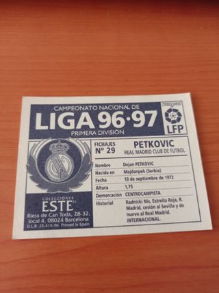 Cromos Este 96/97⚡Fichaje Nº29 ⚡ Petkovic ⚡Real Ma