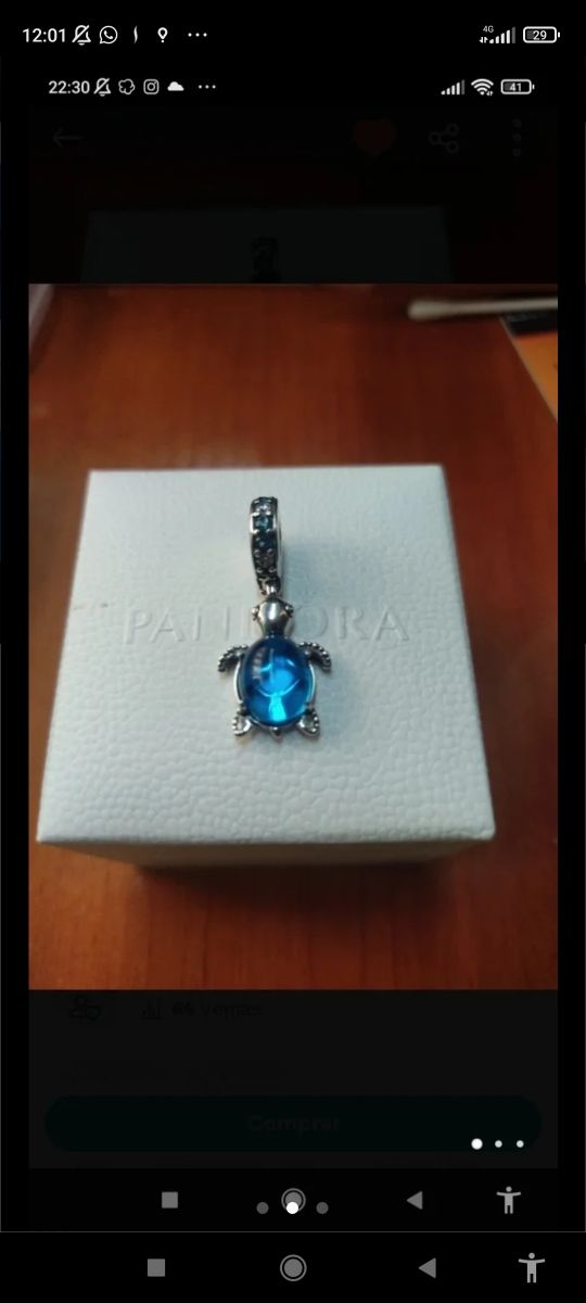 Charm Tortuga Azul plata nuevo