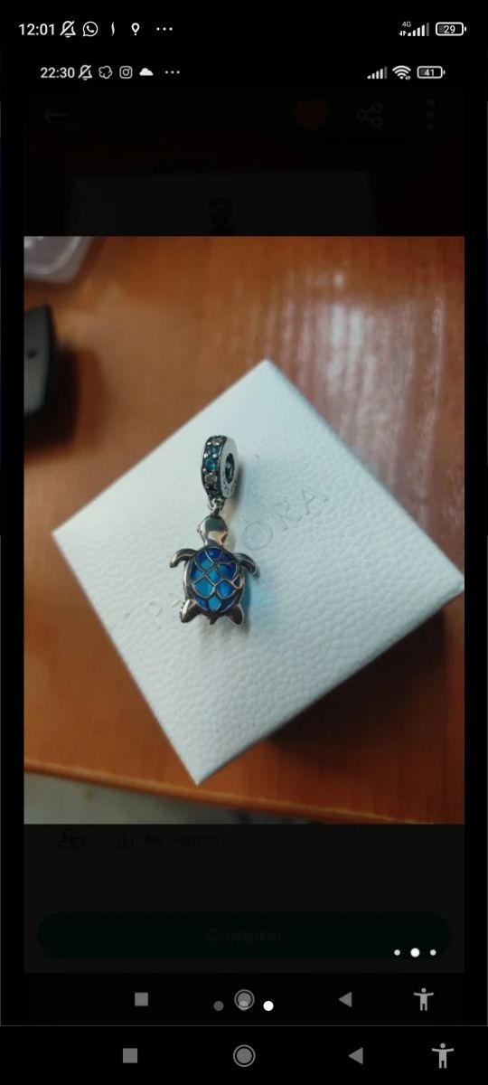 Charm Tortuga Azul plata nuevo
