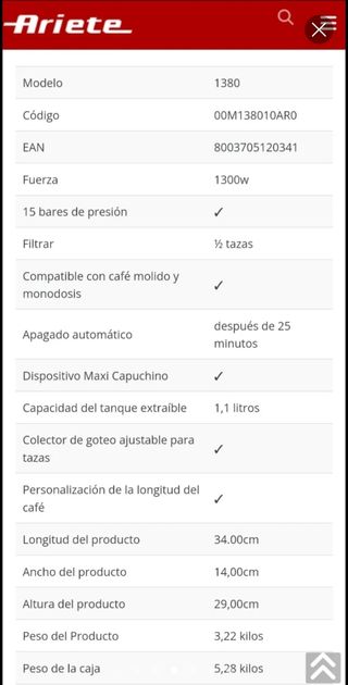 Cafetera Ariete Coffee Machine Powder 1380