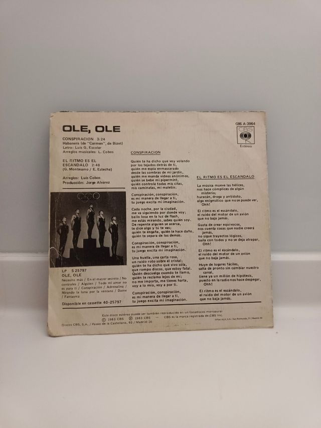 Vinil de 45 rpm. Olle os olhos. Conspiração