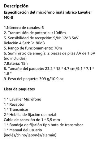 Micrófono inalámbrico wireless MC-8 Hafoko