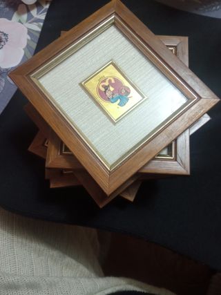 6 ANTIGUA CROMO LITOGRAFÍAS ORO FOGLIA 23KT