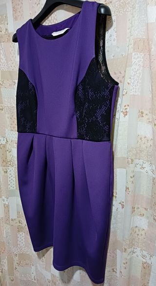 Nuevo A Estrenar.Vestido Fiesta morado con encaje