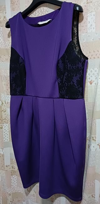 Nuevo A Estrenar.Vestido Fiesta morado con encaje