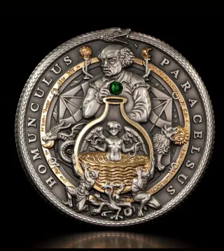 Moneda plata 2 onzas alquimia HOMUNCULUS PARACELSU